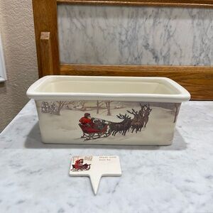 Vintage Hallmark Christmas Ceramic Loaf Pan & Gift Pick